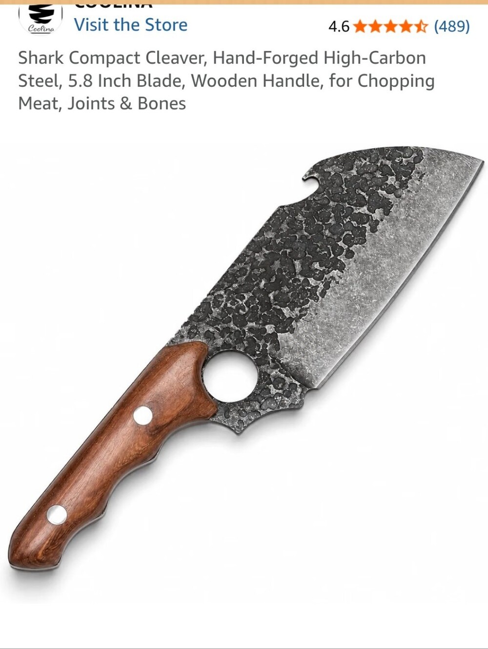 Coolina Shark Compact Cleaver, Hand-Forged High-Carbon Steel, 5.8 Inch Blade